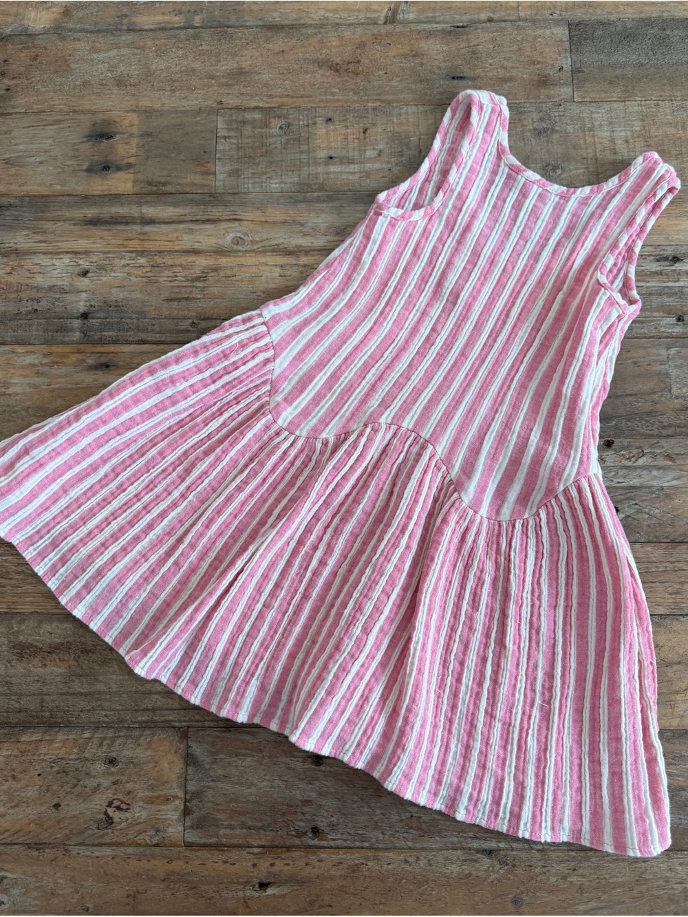 Girls' Pink & White Striped Sleeveless Muslin Drop waist dress